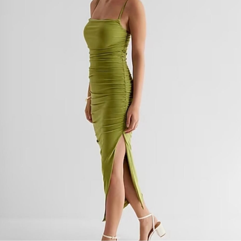 Express Green Ruched Slip Dress
